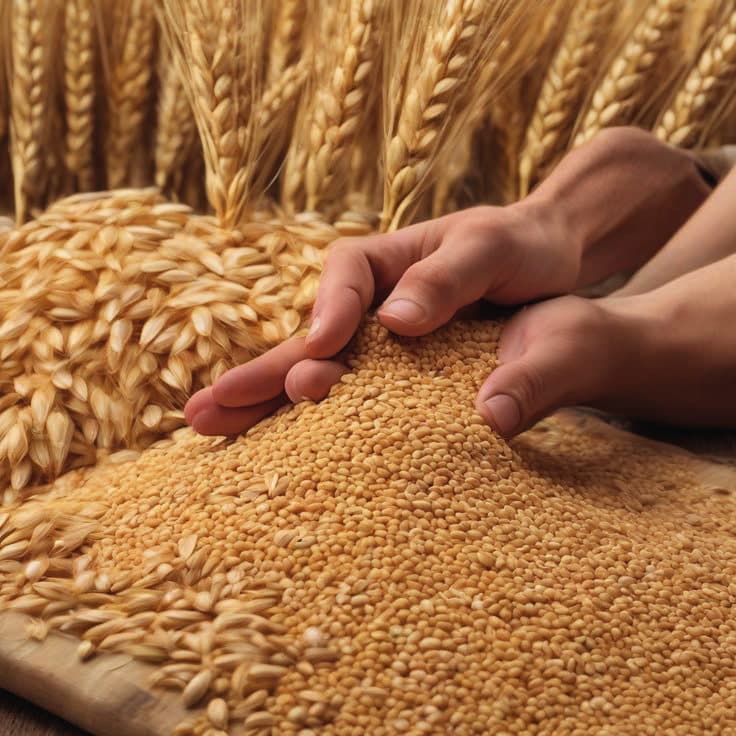 Hands in wheat grain