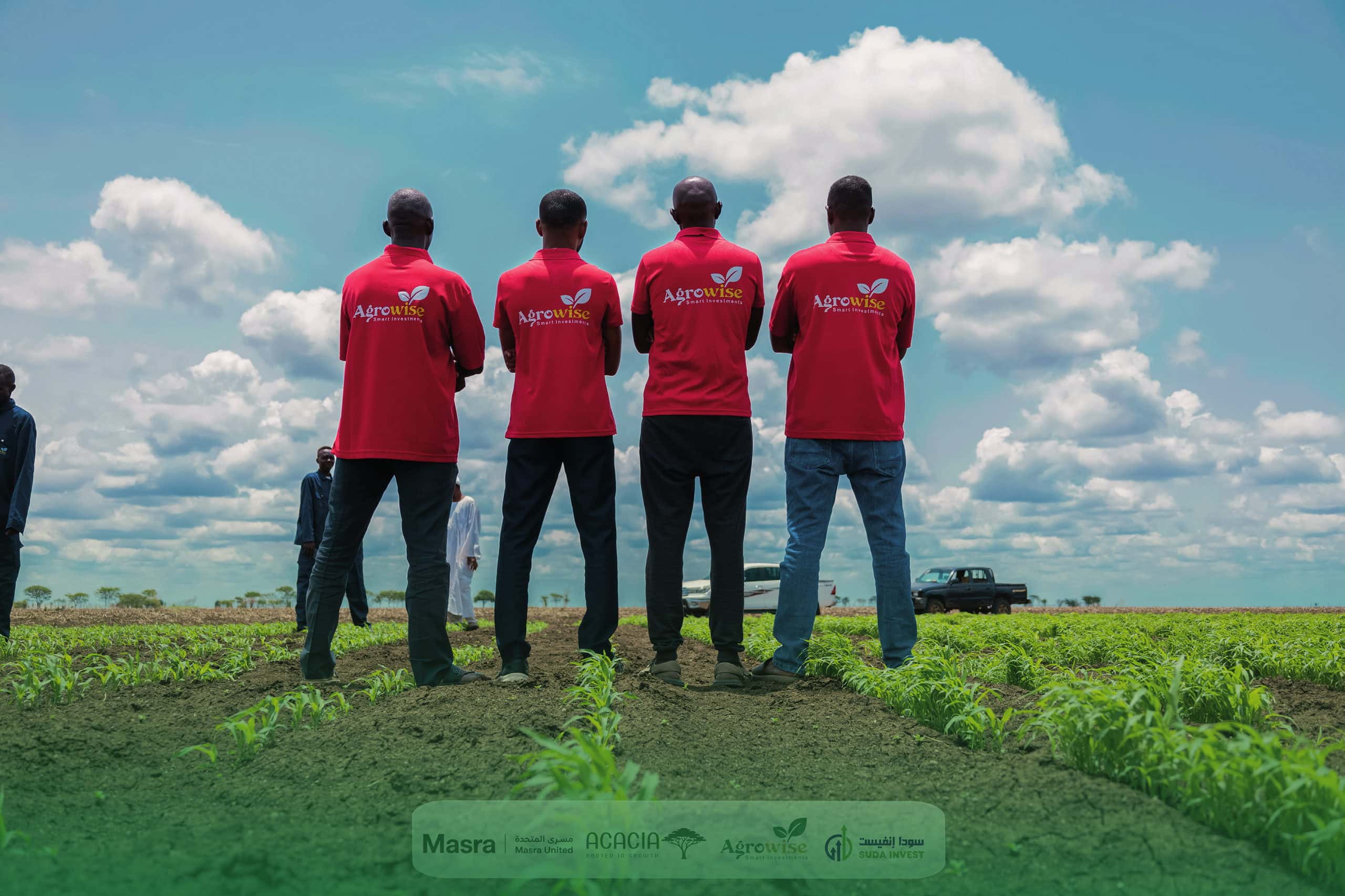 Agrowise staff standing among crop rows