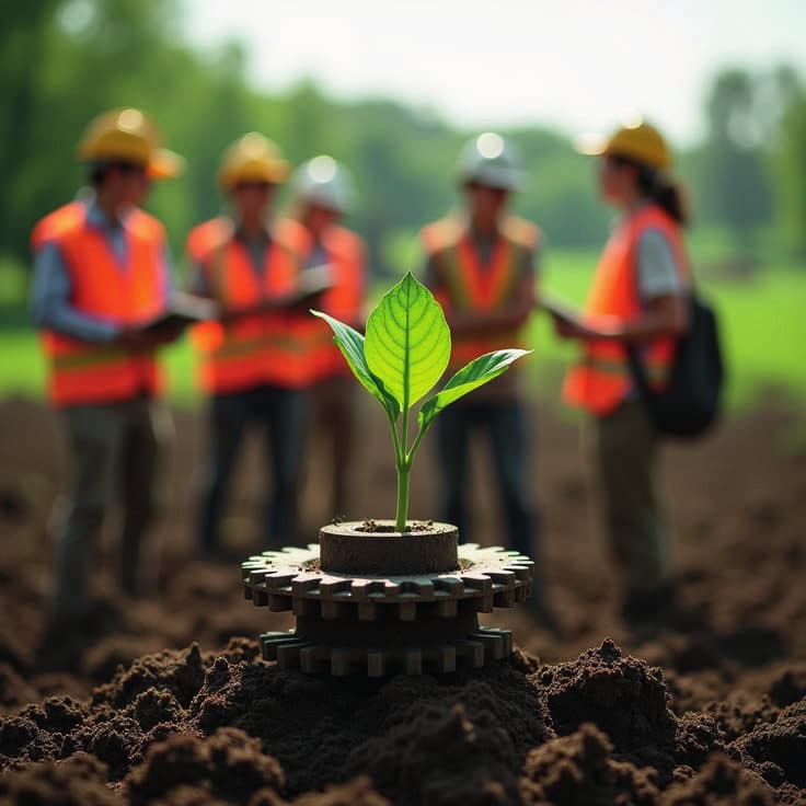 A seedling growing from gears